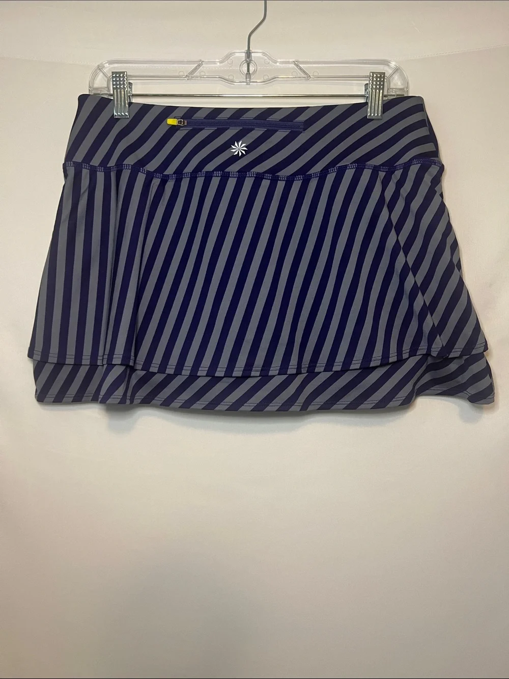 Athleta Swagger Fly By Tiered Striped Tennis Golf Running Skort Purple Gray Sz M